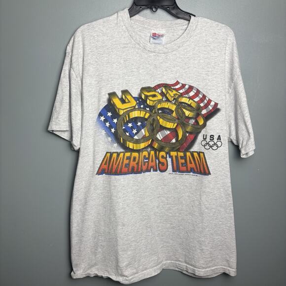 Vintage 90’s Team USA Olympic Team Single Stitch Shirt Ring Extra Large Gray XL - Picture 2 of 7
